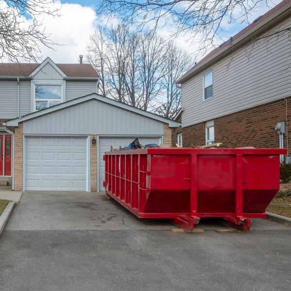 construction dumpster with demolition waste ready for disposal